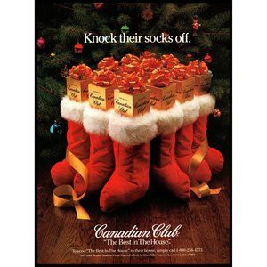 1983 Canadian Club Rye Whisky Vintage Print Ad Christmas Tree Stocking Wall Art
